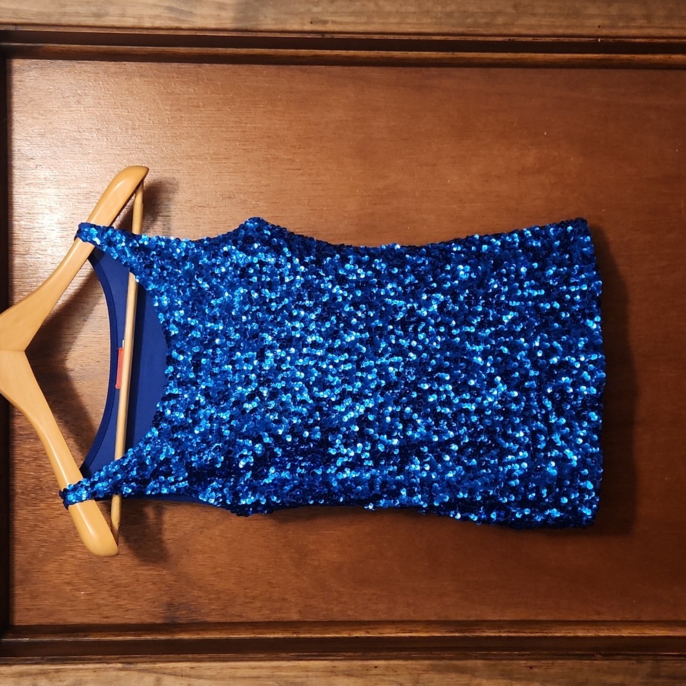 Kayamiya blue sequin tank top